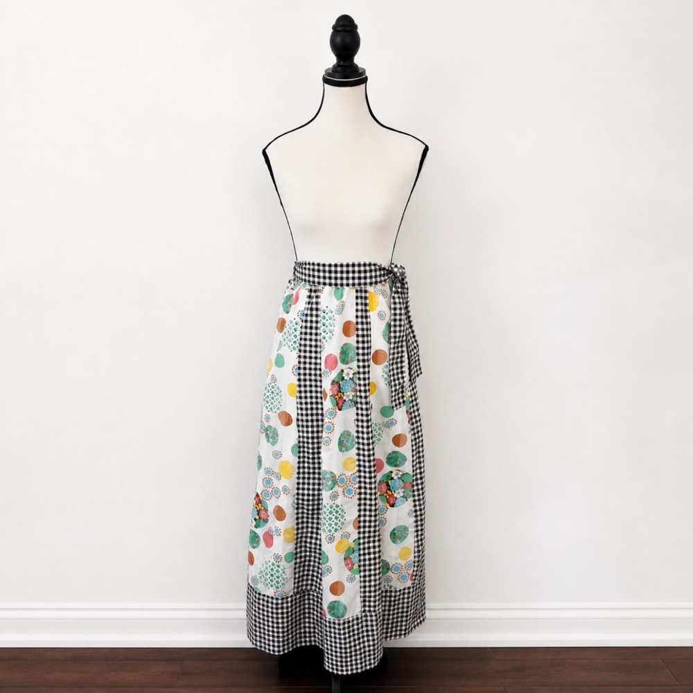 Vintage 70s Prairie Maxi Skirt XS-S Handmade Floral Gingham Cottage Boho Fairy